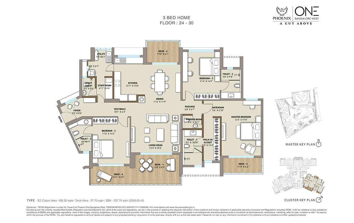 Floor Plan (3 BHK) of Luxury Residential Flats in Bangalore - Phoenix